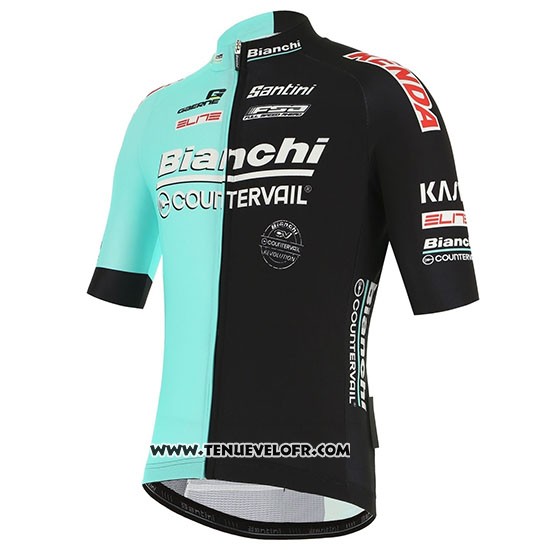 2019 Maillot Ciclismo Bianchi Countervail Noir Vert Manches Courtes et Cuissard